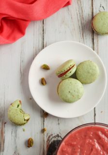 Pistachio Macarons with Strawberry Filling